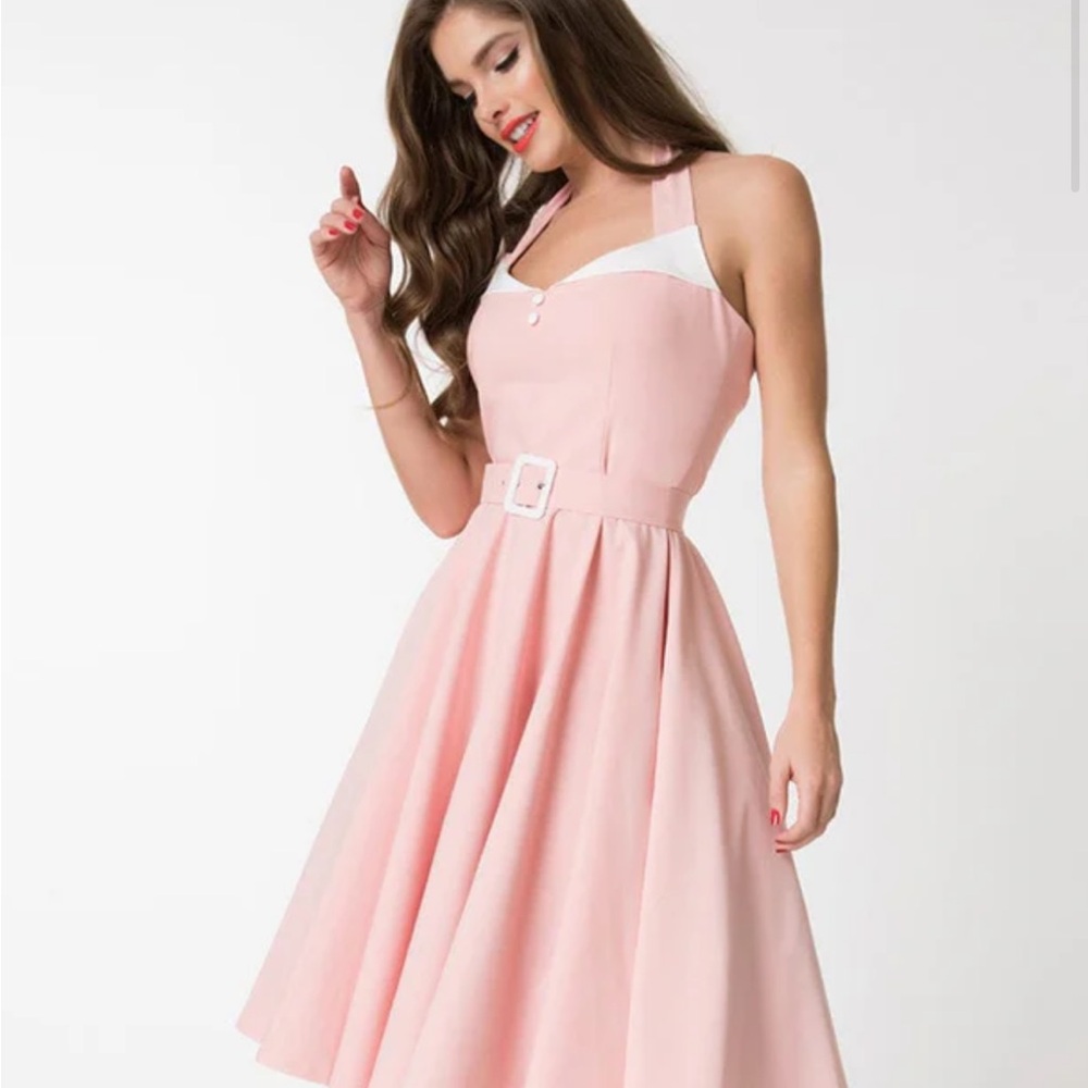 Pink and white glamour bunny halter dress *no belt*